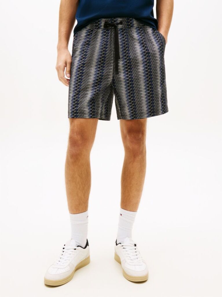 Black Print Poplin Relaxed Bermuda Shorts  Men