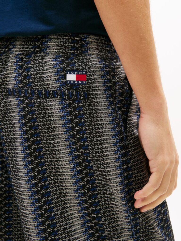 Black Print Poplin Relaxed Bermuda Shorts  Men