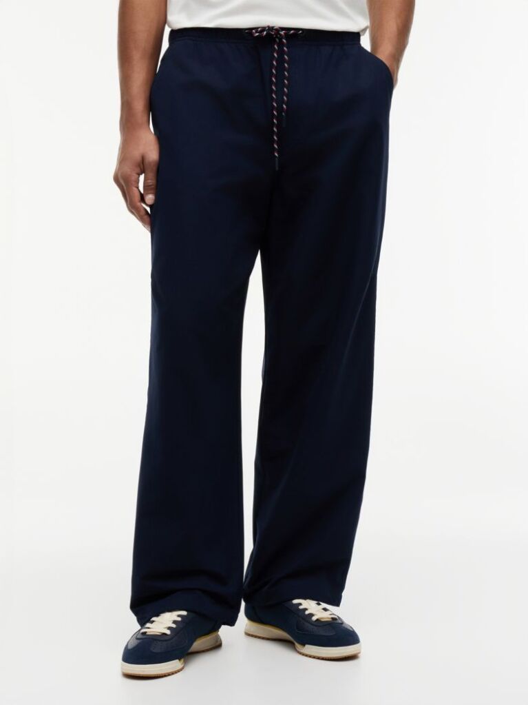Blue Theo Loose Drawstring Parachute Trousers  Men