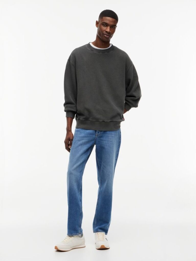Black Waffle Knit Relaxed Jumper  Men