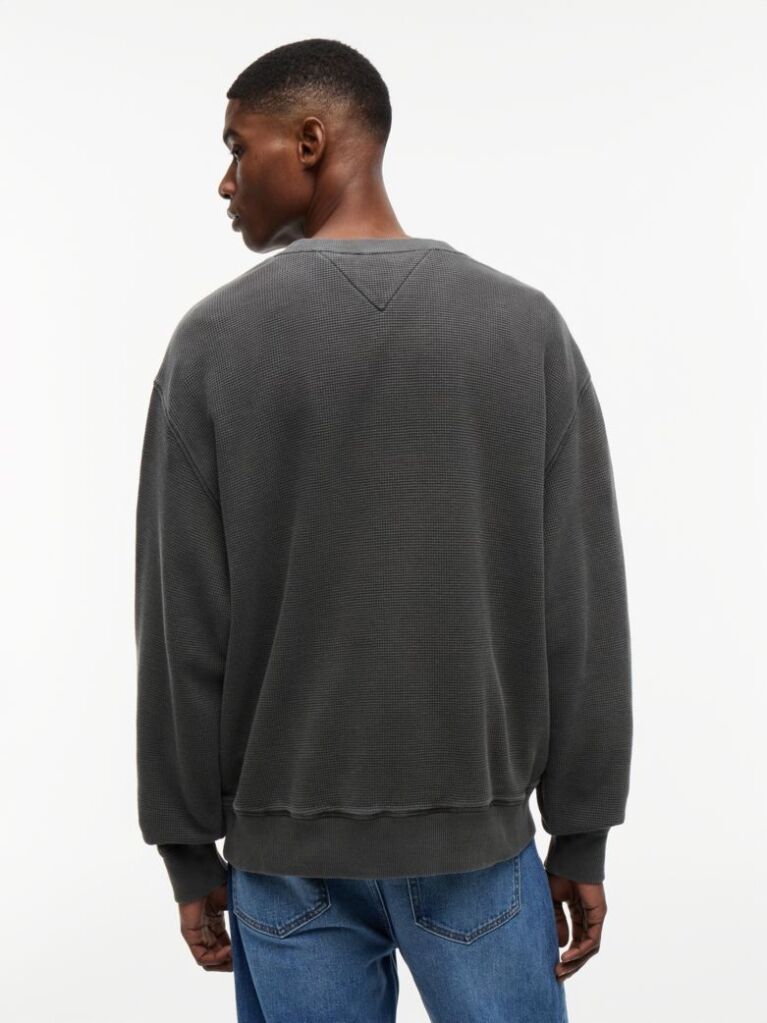 Black Waffle Knit Relaxed Jumper  Men