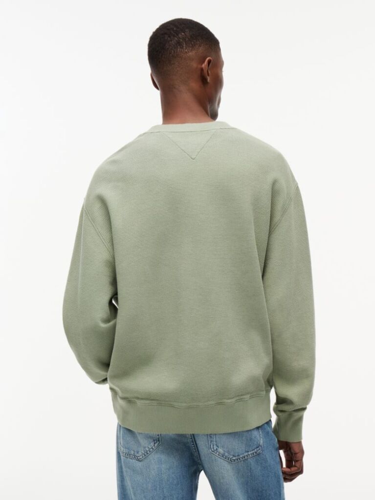 Green Waffle Knit Relaxed Jumper  Men