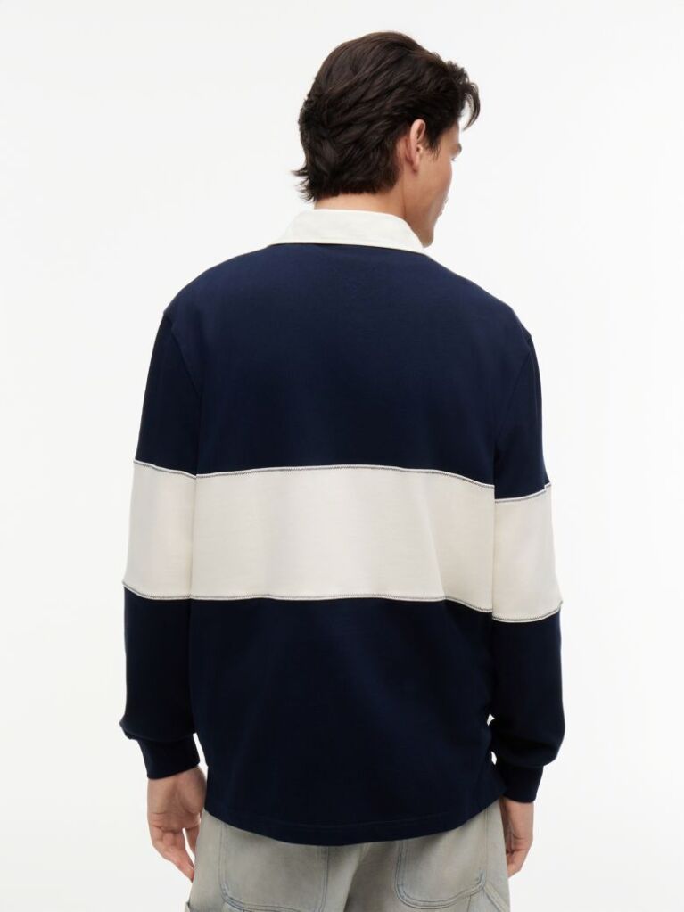 Blue Relaxed Fit Logo Panel Rugby Shirt  Men