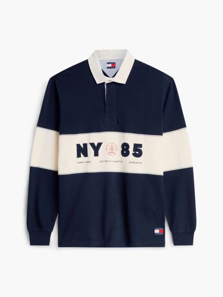 Blue Relaxed Fit Logo Panel Rugby Shirt  Men