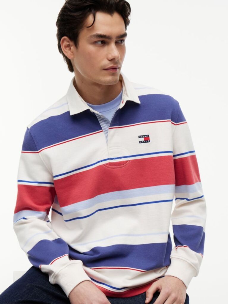Multi Relaxed Fit Mixed Stripe Rugby Shirt  Men