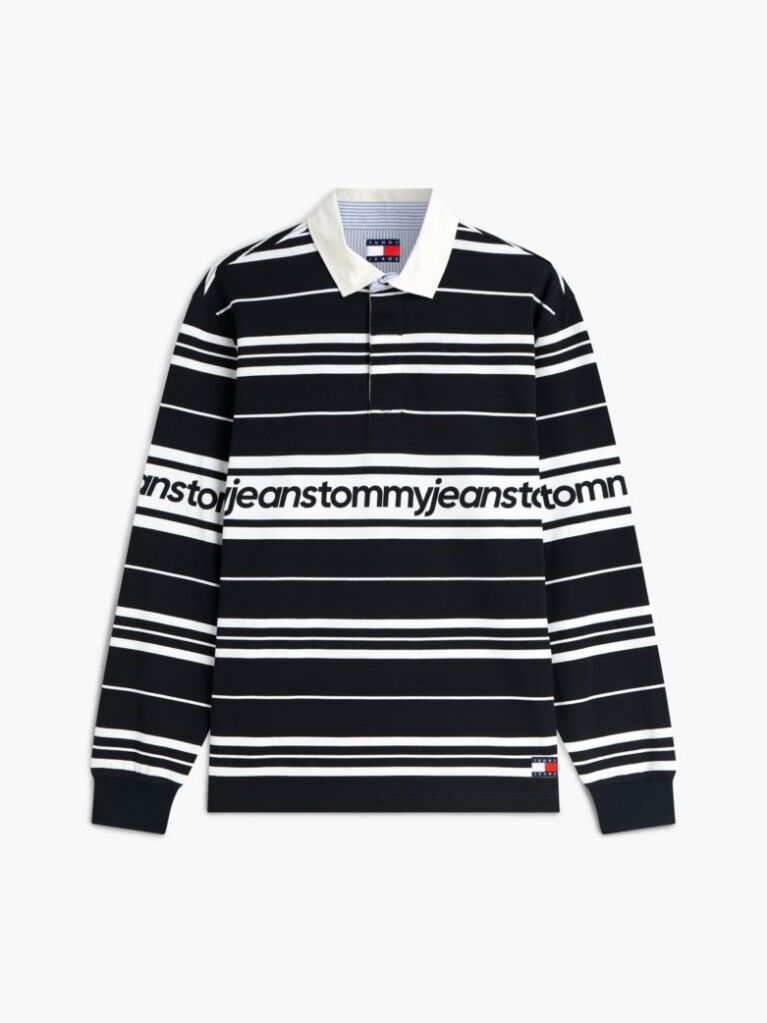 Blue Relaxed Fit Logo Stripe Rugby Shirt  Men
