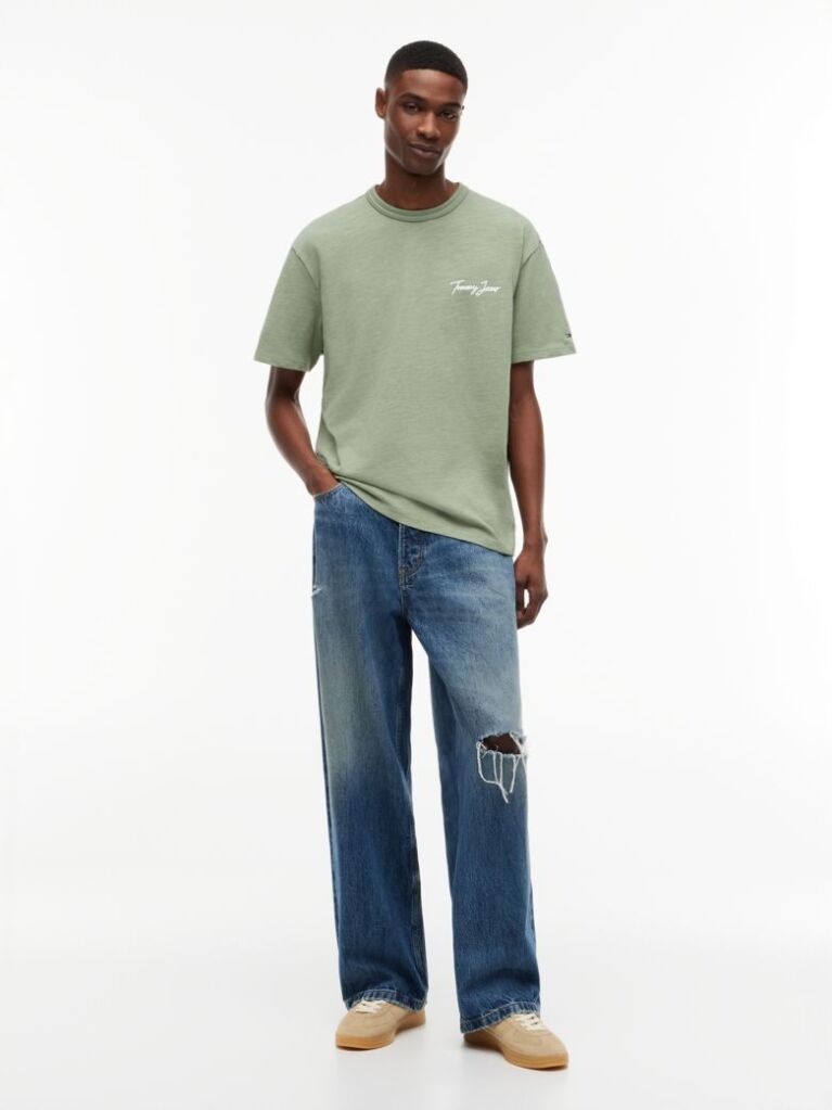 Green Back Graphic Textured Relaxed T-Shirt  Men