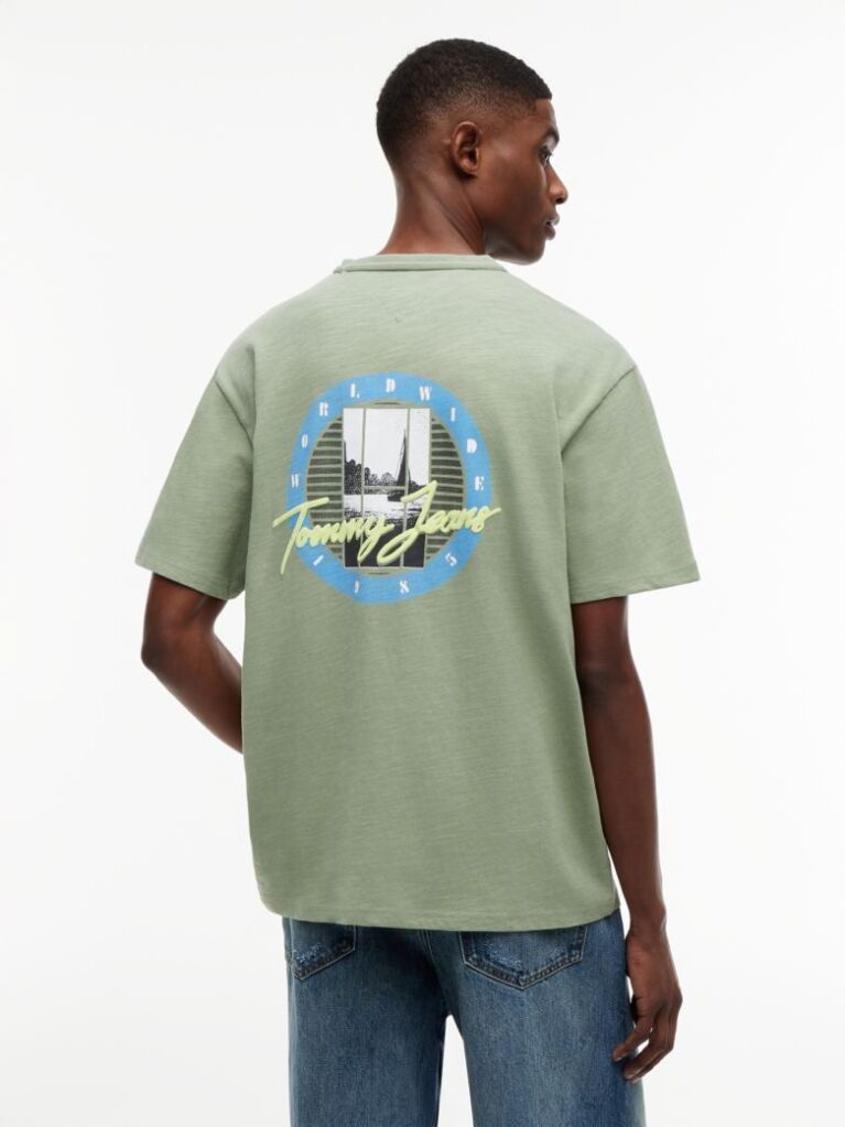 Green Back Graphic Textured Relaxed T-Shirt  Men