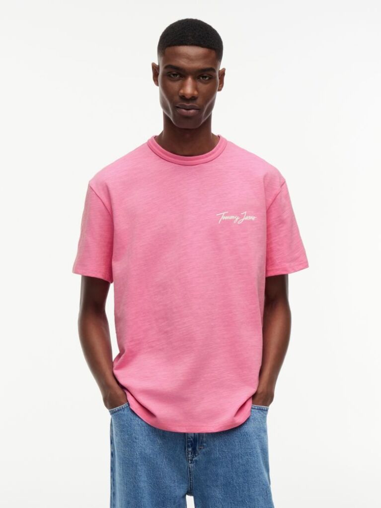 Pink Back Graphic Textured Relaxed T-Shirt  Men