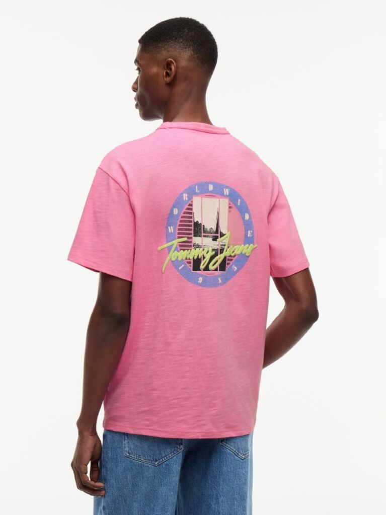 Pink Back Graphic Textured Relaxed T-Shirt  Men