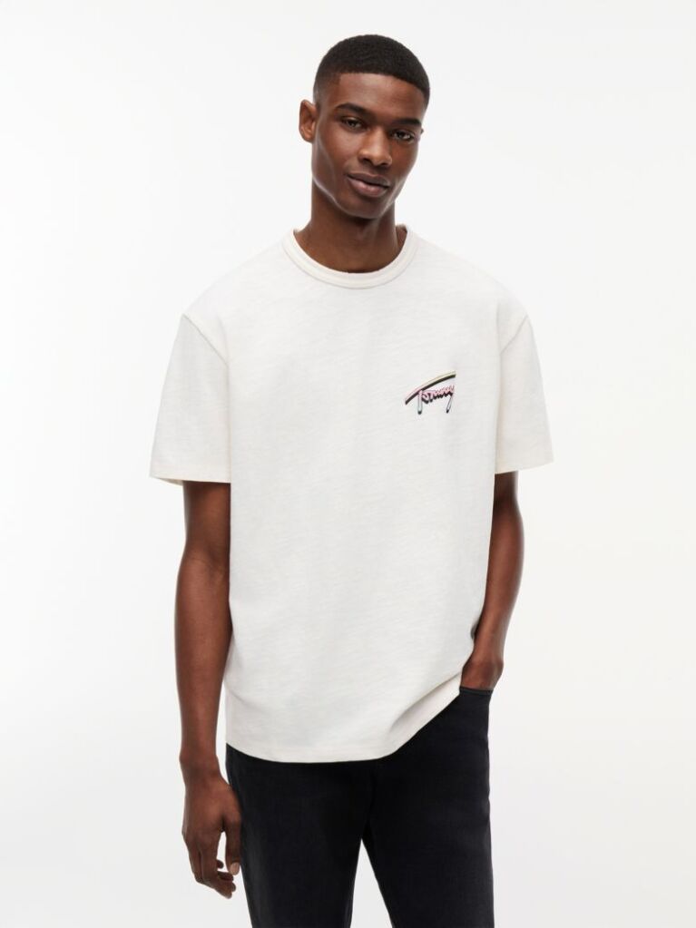 White Back Graphic Textured Relaxed T-Shirt  Men