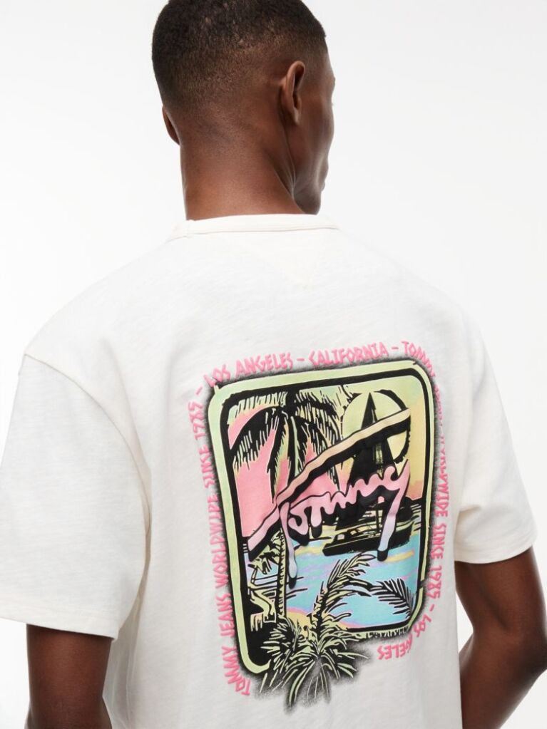 White Back Graphic Textured Relaxed T-Shirt  Men