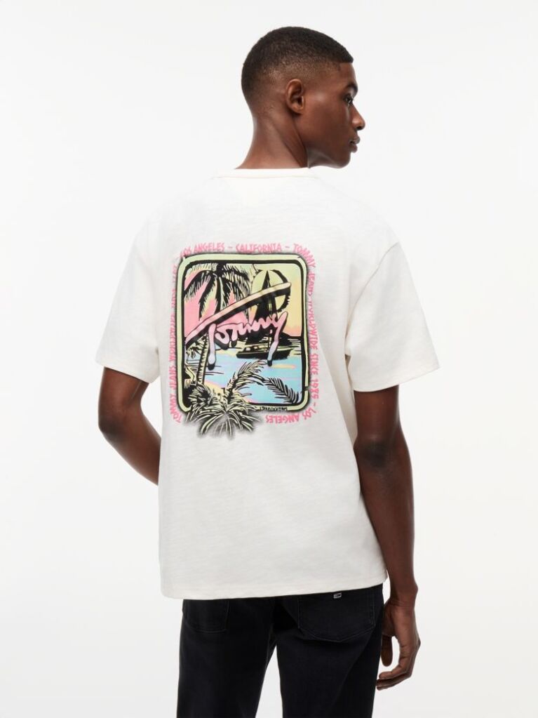 White Back Graphic Textured Relaxed T-Shirt  Men