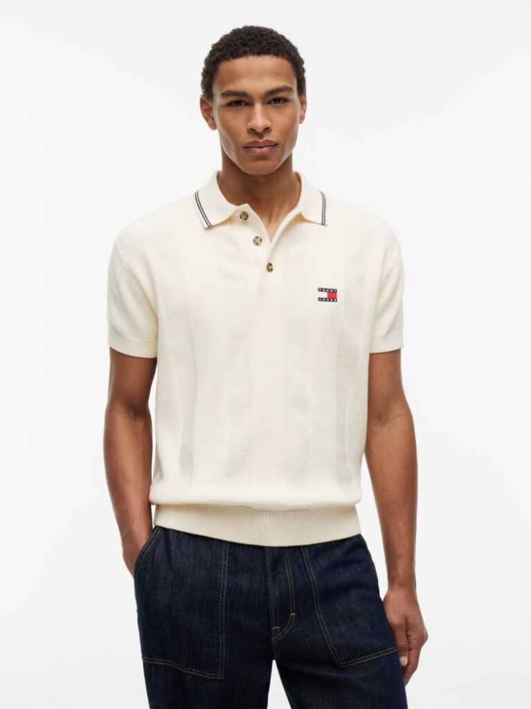 Beige Regular Fit Textured Knit Polo Shirt  Men