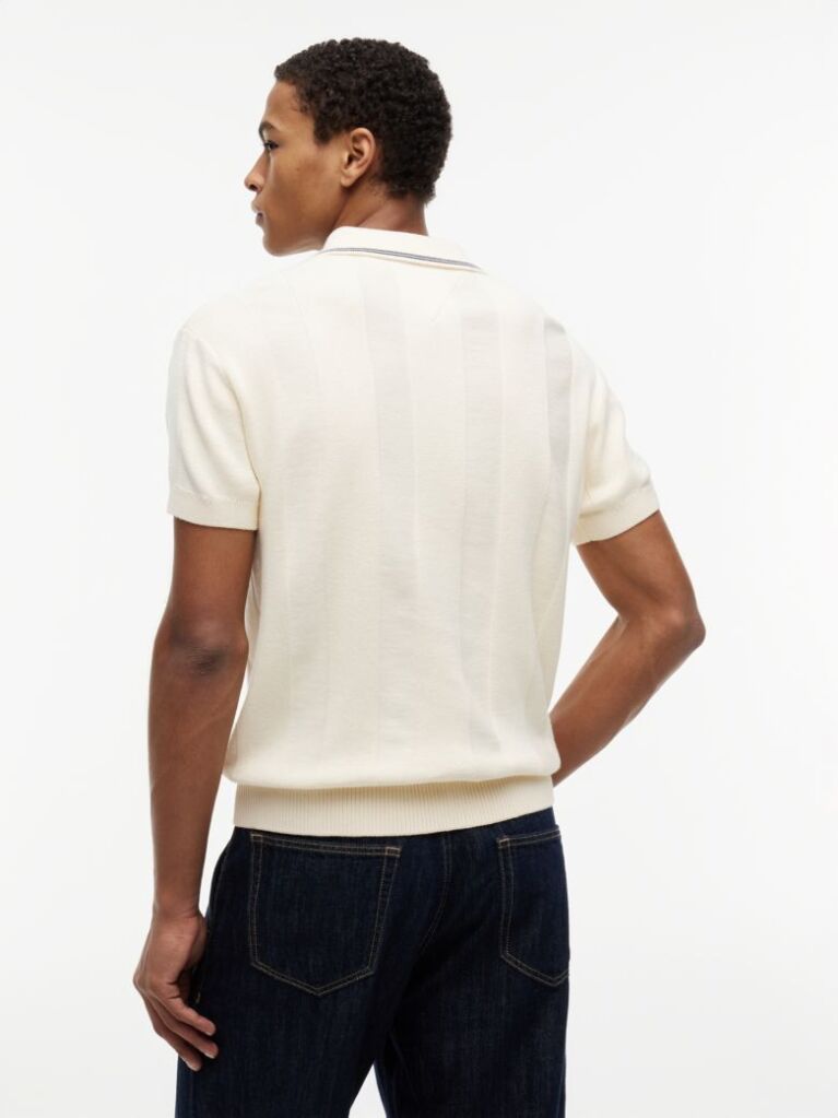 Beige Regular Fit Textured Knit Polo Shirt  Men