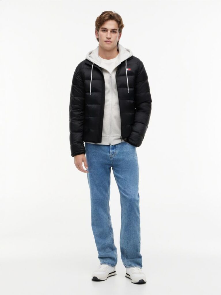 Black Packable Lightweight Down Ripstop Relaxed Jacket  Men