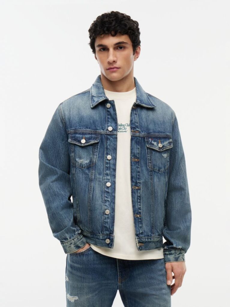 Denim Ryan Distressed Denim Trucker Jacket  Men