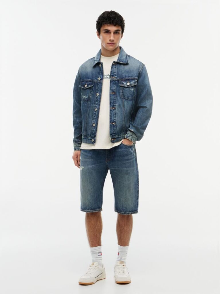 Denim Ryan Distressed Denim Trucker Jacket  Men