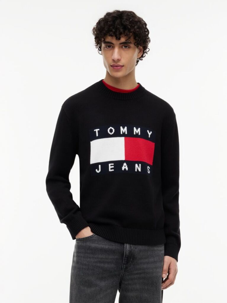 Black Regular Flag Crew Neck Sweater  Men