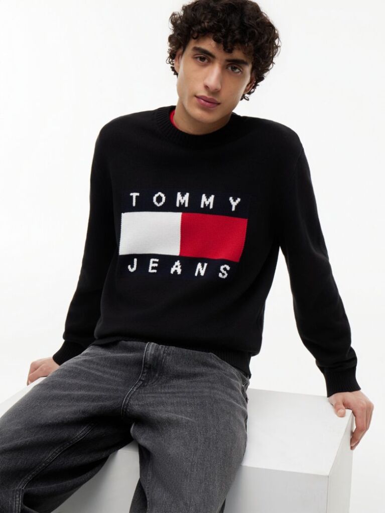 Black Regular Flag Crew Neck Sweater  Men