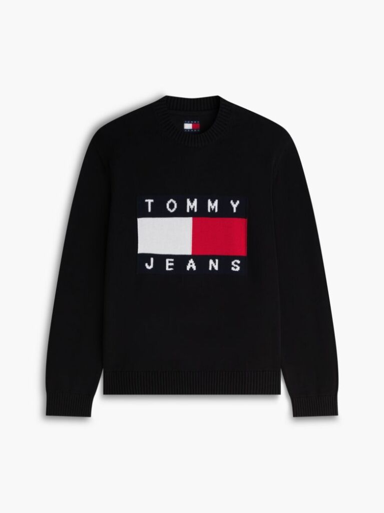 Black Regular Flag Crew Neck Sweater  Men
