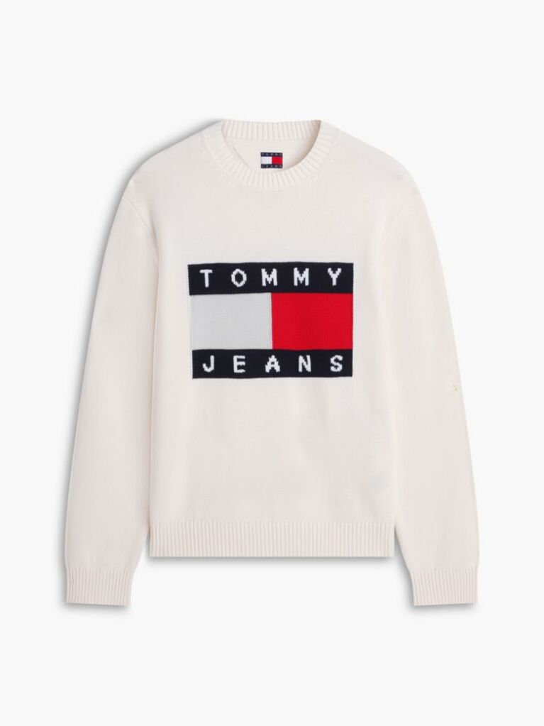 White Regular Flag Crew Neck Sweater  Men