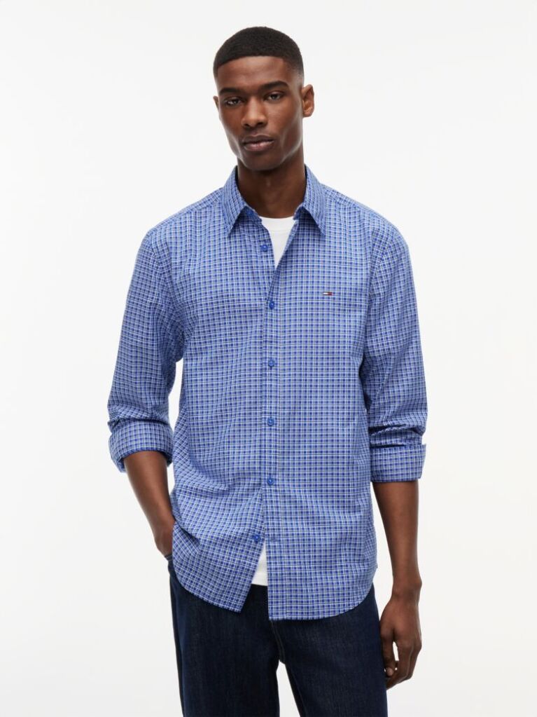 Blue Regular Fit Pattern Poplin Shirt  Men