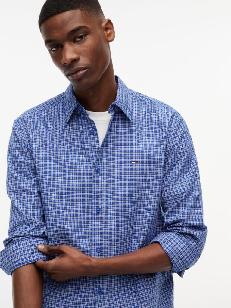 Blue Regular Fit Pattern Poplin Shirt  Men