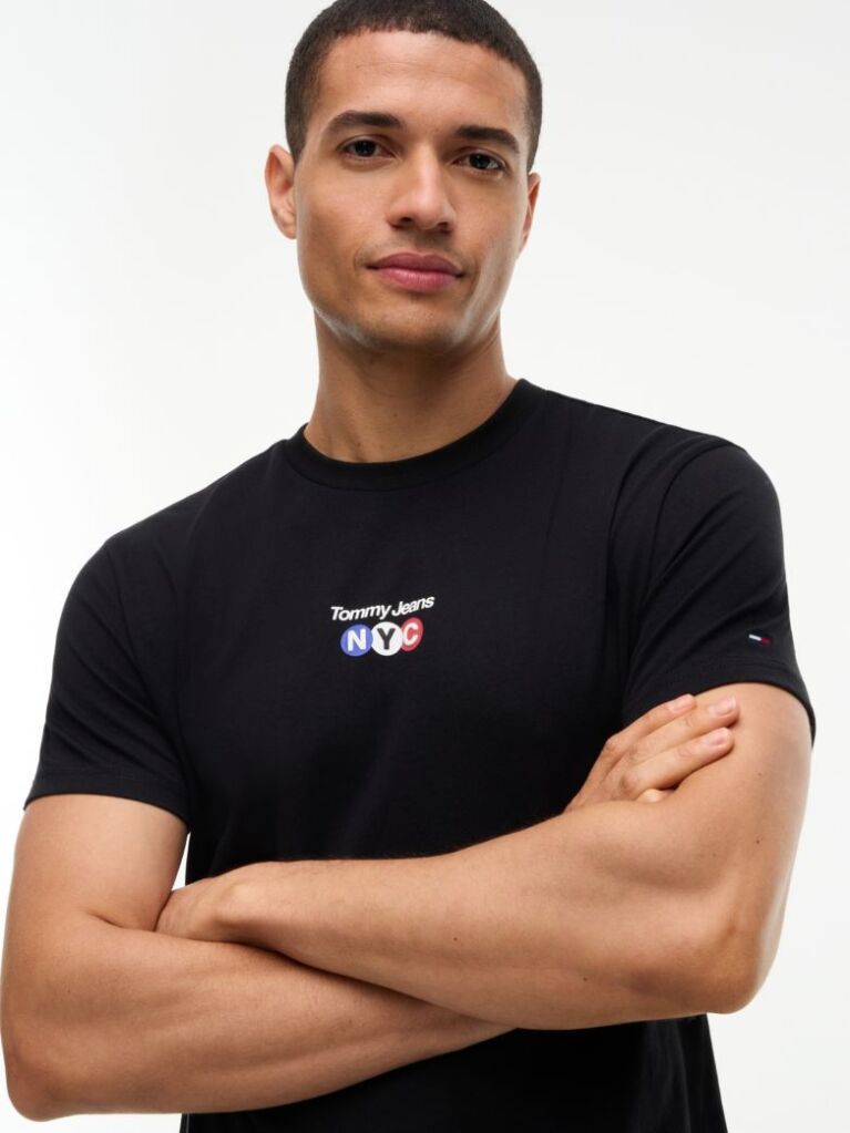 Μαύρο T-Shirt Με Λογότυπο Σε Slim Γραμμή Με Κλασική Λαιμόκοψη  Άνδρες