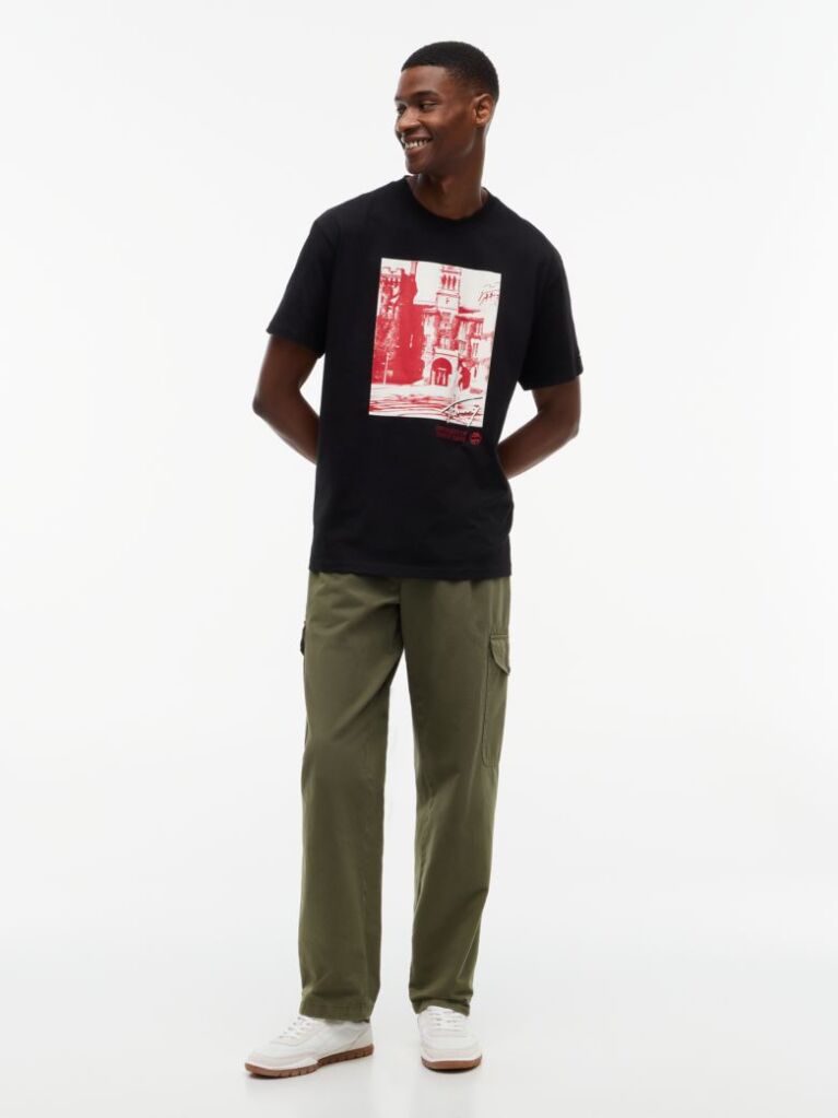 Μαύρο Άνετο T-Shirt Με Σχέδιο  Άνδρες
