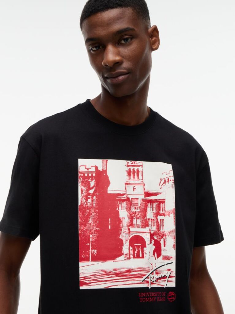 Μαύρο Άνετο T-Shirt Με Σχέδιο  Άνδρες