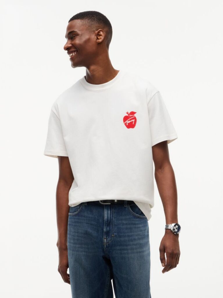 Άσπρο Άνετο T-Shirt Με Πίσω Signature Λογότυπο  Άνδρες