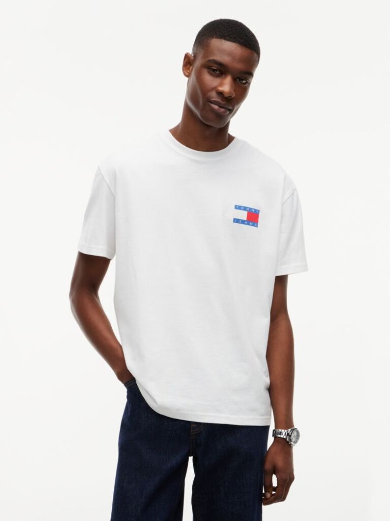 Μπεζ Άνετο T-Shirt Με Πίσω Signature Λογότυπο  Άνδρες