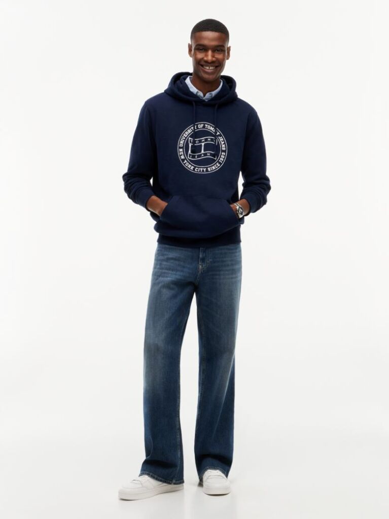Blue Wavy Flag Graphic Terry Drawstring Hoody  Men