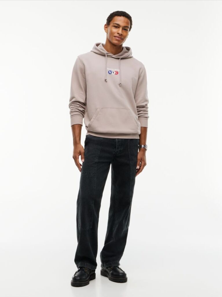 Brown Logo Embroidery Terry Drawstring Hoody  Men