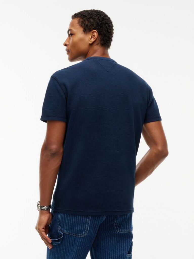 Blue Washed Ottoman Waffle Knit T-Shirt  Men