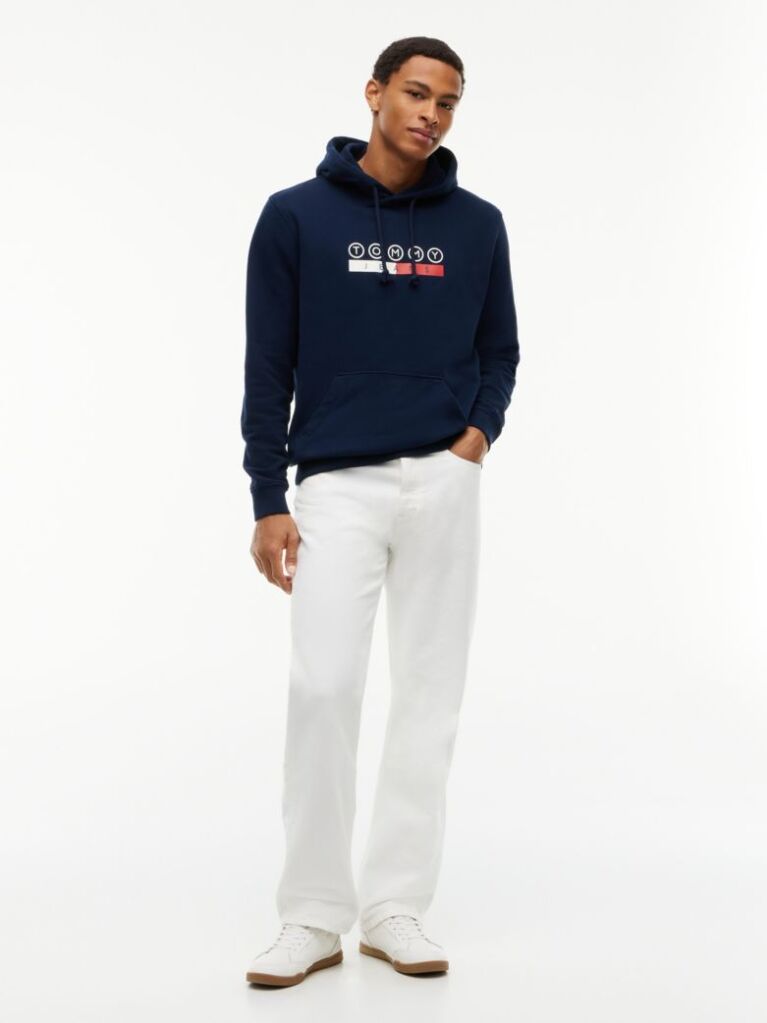 Blue Logo Sueded Terry Drawstring Hoody  Men