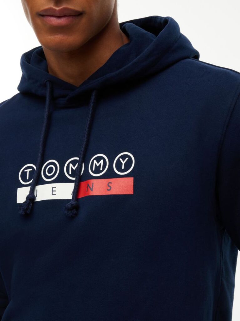 Blue Logo Sueded Terry Drawstring Hoody  Men