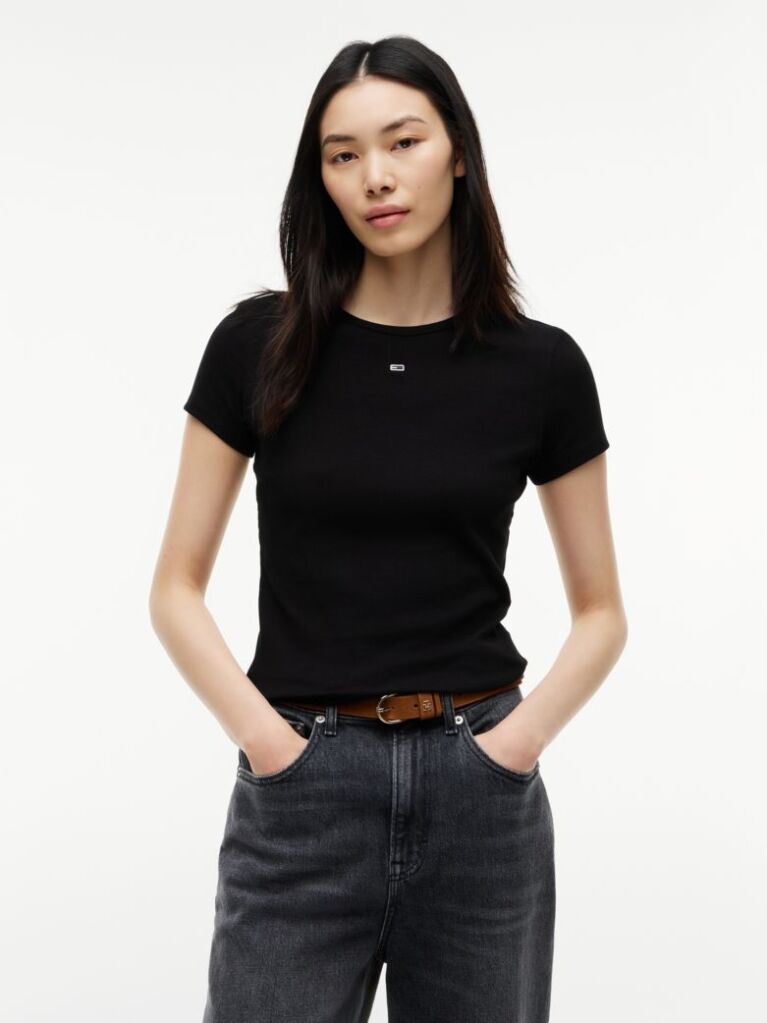 Μαύρο Essential Ριμπ T-Shirt Σε Slim Γραμμή  Γυναίκες