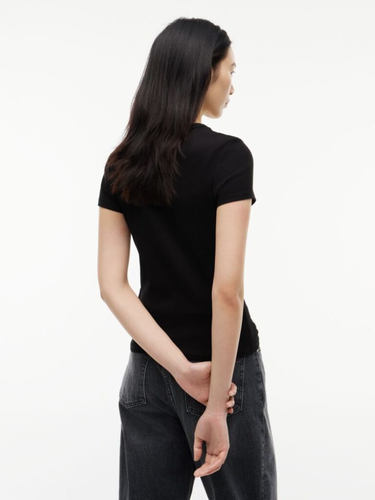 Μαύρο Essential Ριμπ T-Shirt Σε Slim Γραμμή  Γυναίκες