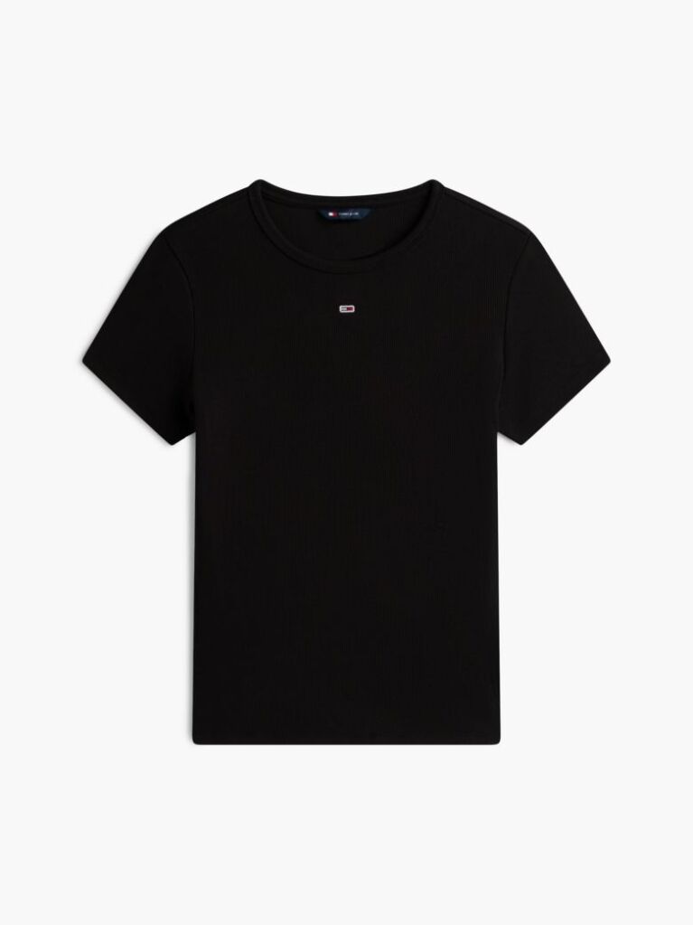 Μαύρο Essential Ριμπ T-Shirt Σε Slim Γραμμή  Γυναίκες
