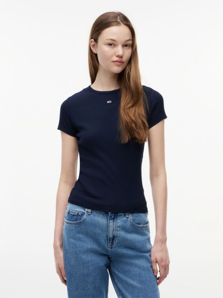 Blue Essential Slim Rib-Knit T-Shirt  Women