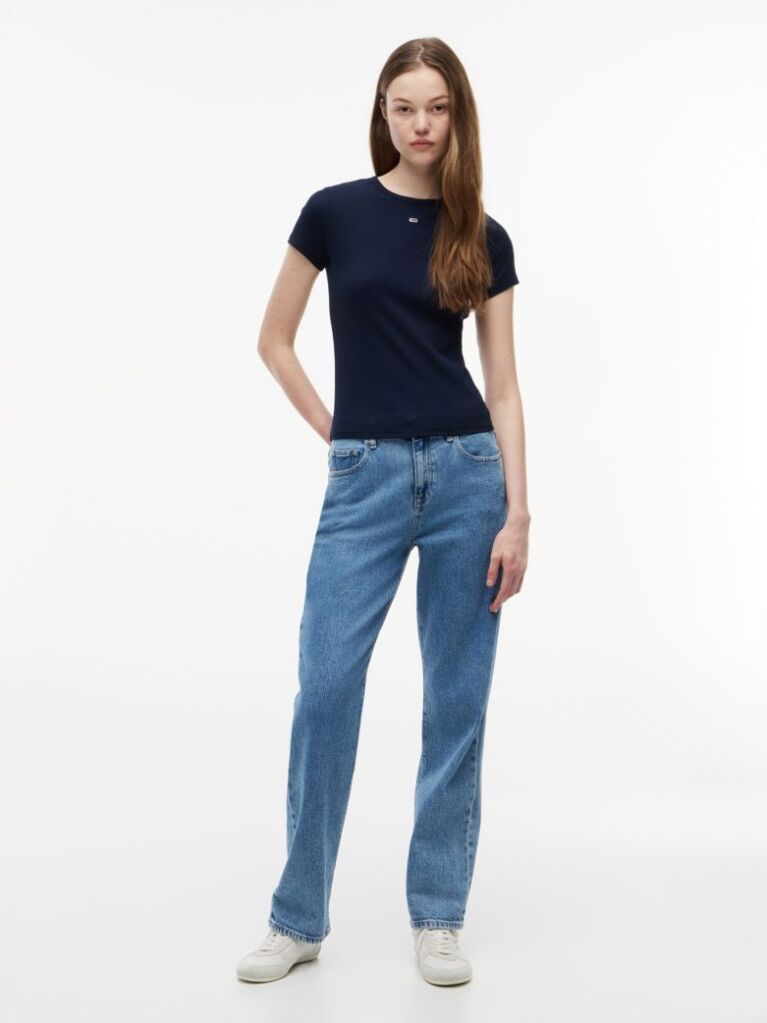 Blue Essential Slim Rib-Knit T-Shirt  Women