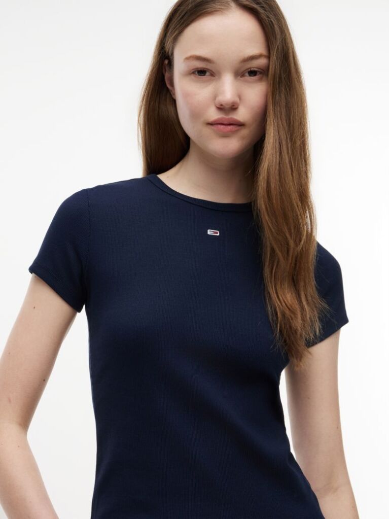 Blue Essential Slim Rib-Knit T-Shirt  Women