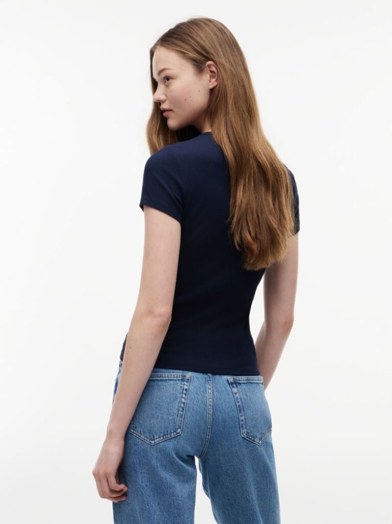 Blue Essential Slim Rib-Knit T-Shirt  Women