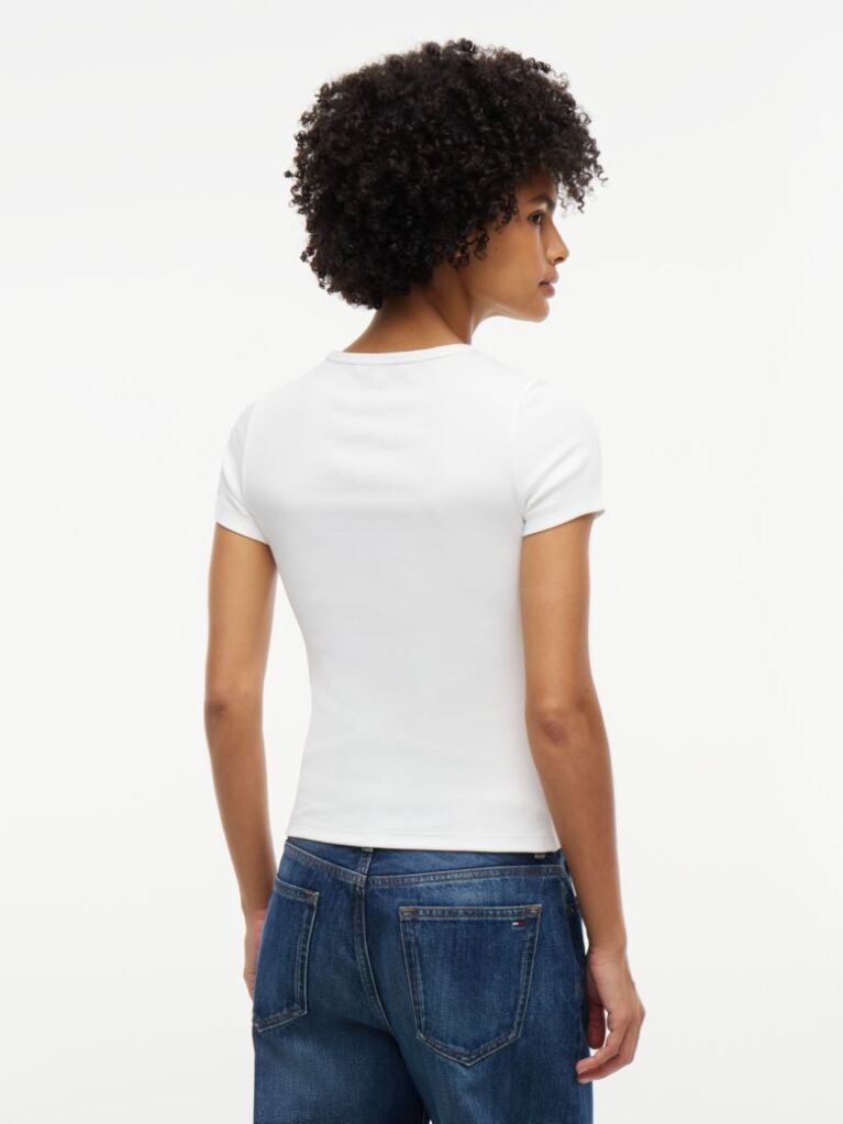 Μπεζ Κοντομάνικο T-Shirt Ριμπ Σε Slim Γραμμή  Γυναίκες