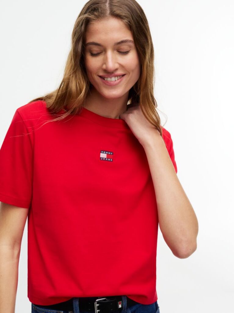Red Boxy Badge Tee  Women