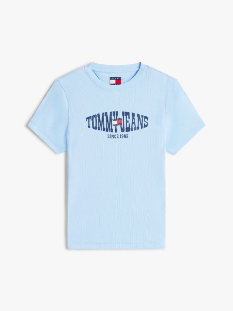 Μπλε T-Shirt Ribbed Σε Στενή Γραμμή Με Σημαία  Γυναίκες