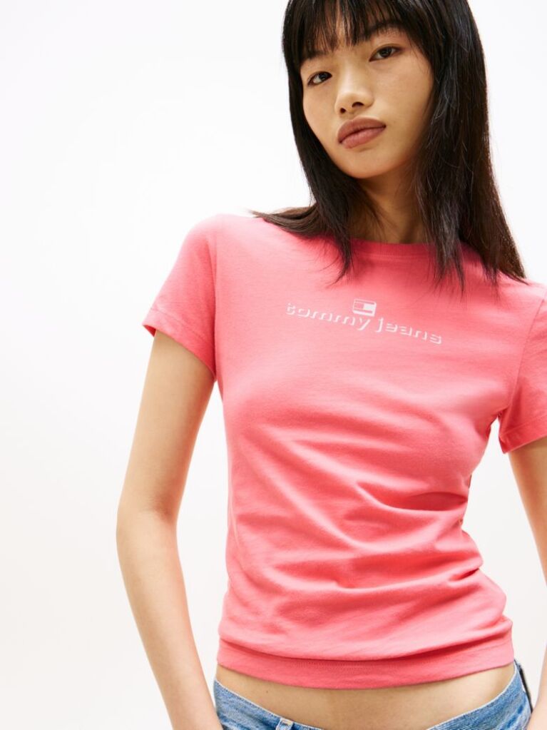 Ροζ T-Shirt Σε Στενή Γραμμή Με Λογότυπο  Γυναίκες