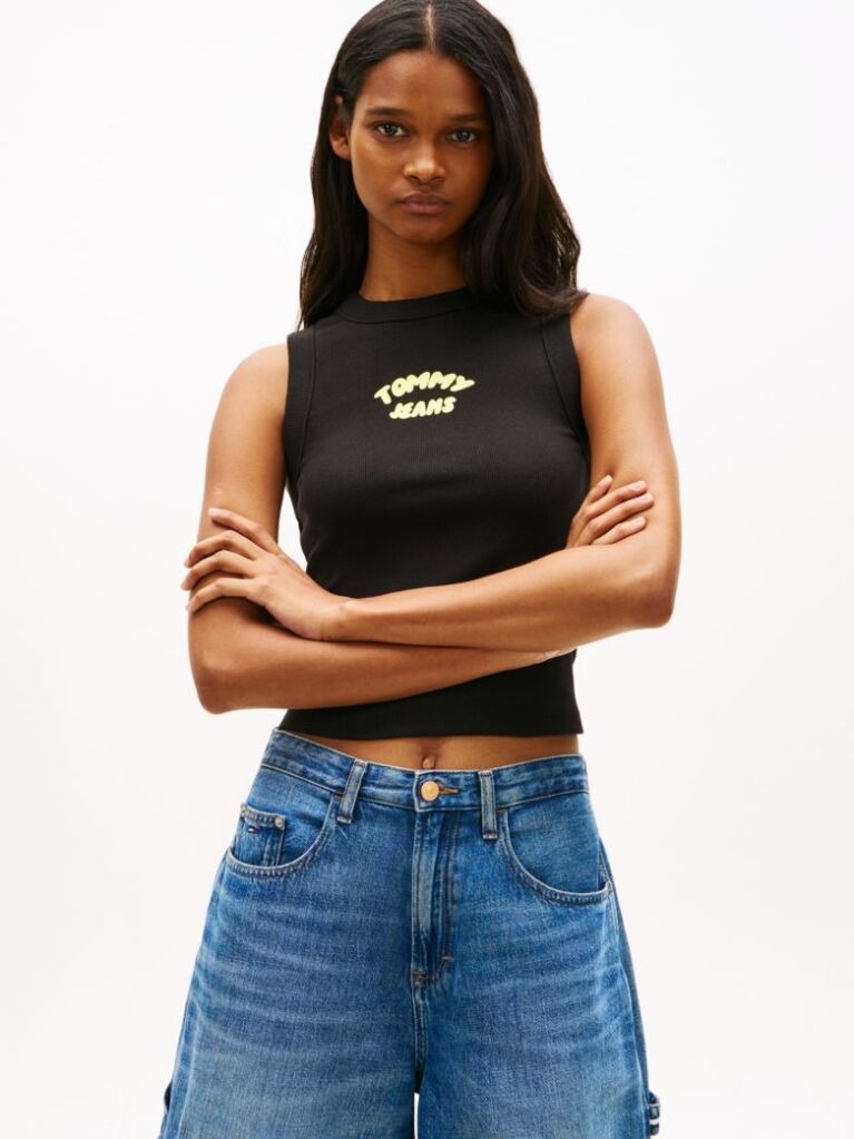 Black Bubble Logo Slim Tank Top  Women